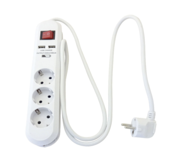 Stekkerdoos 3-voudig | 2x USB | 1.4 meter | Wit